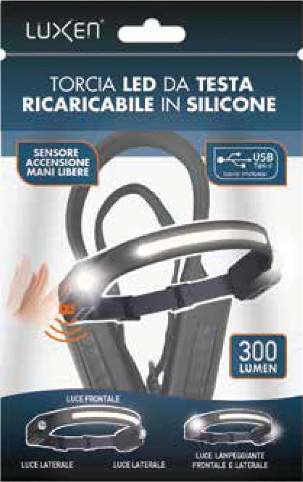 Luxen Torcia Da Testa Ricaricabile In Silicone, Con Sensore, 6 W, 300 Lumen, 7 Modalitãe Di Luce in Lanterne elettriche BricoGo - Marano di Napoli, commercioVirtuoso.it