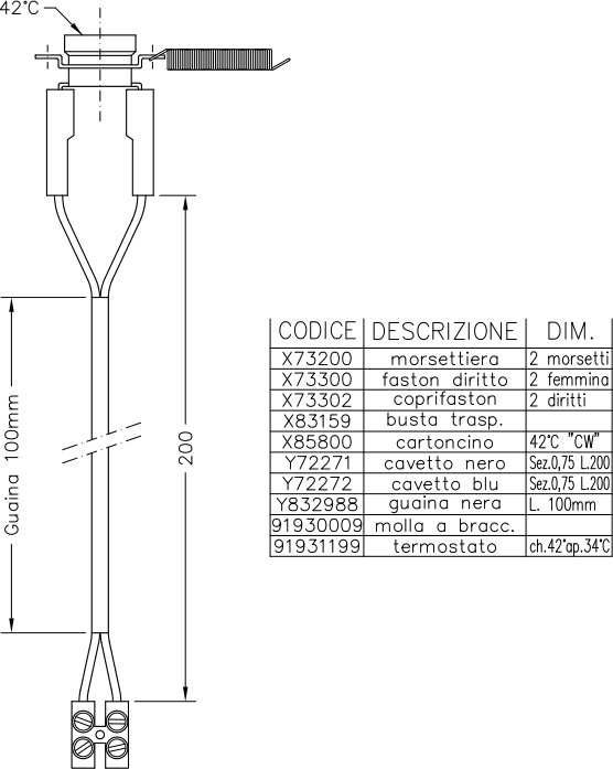 Termostato Cablato Per Ventilconvettori Con Sonda 200 Mm Chiusura A 42 °C Apertura 36 °C Contatto Ventola Acqua Calda Cewal in Accessori e parti per riscaldamenti BricoGo - Marano di Napoli, commercioVirtuoso.it