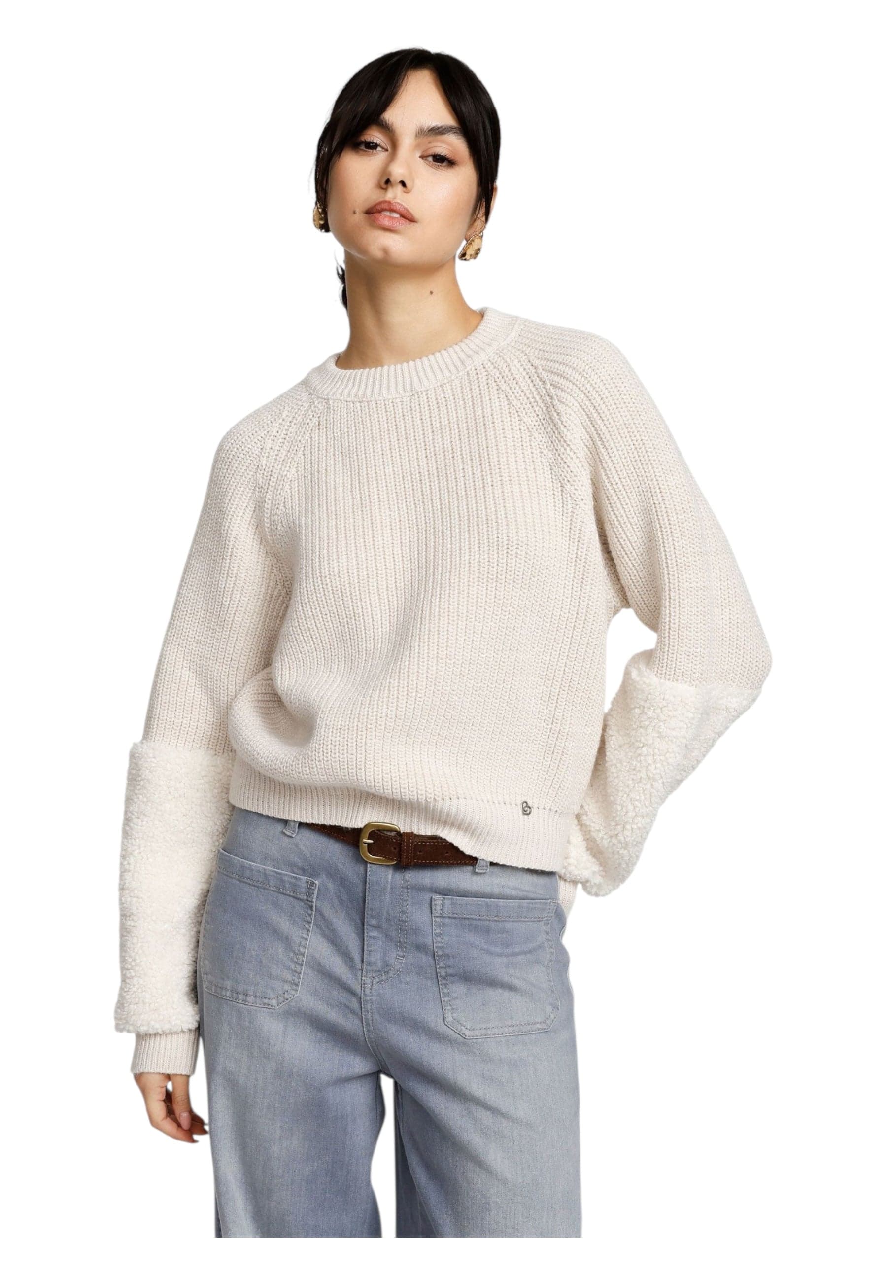 PLEASE Maglione pullover con maniche in contrasto texture Donna Please da donna in Maglioni Drestige - Casamassima, commercioVirtuoso.it