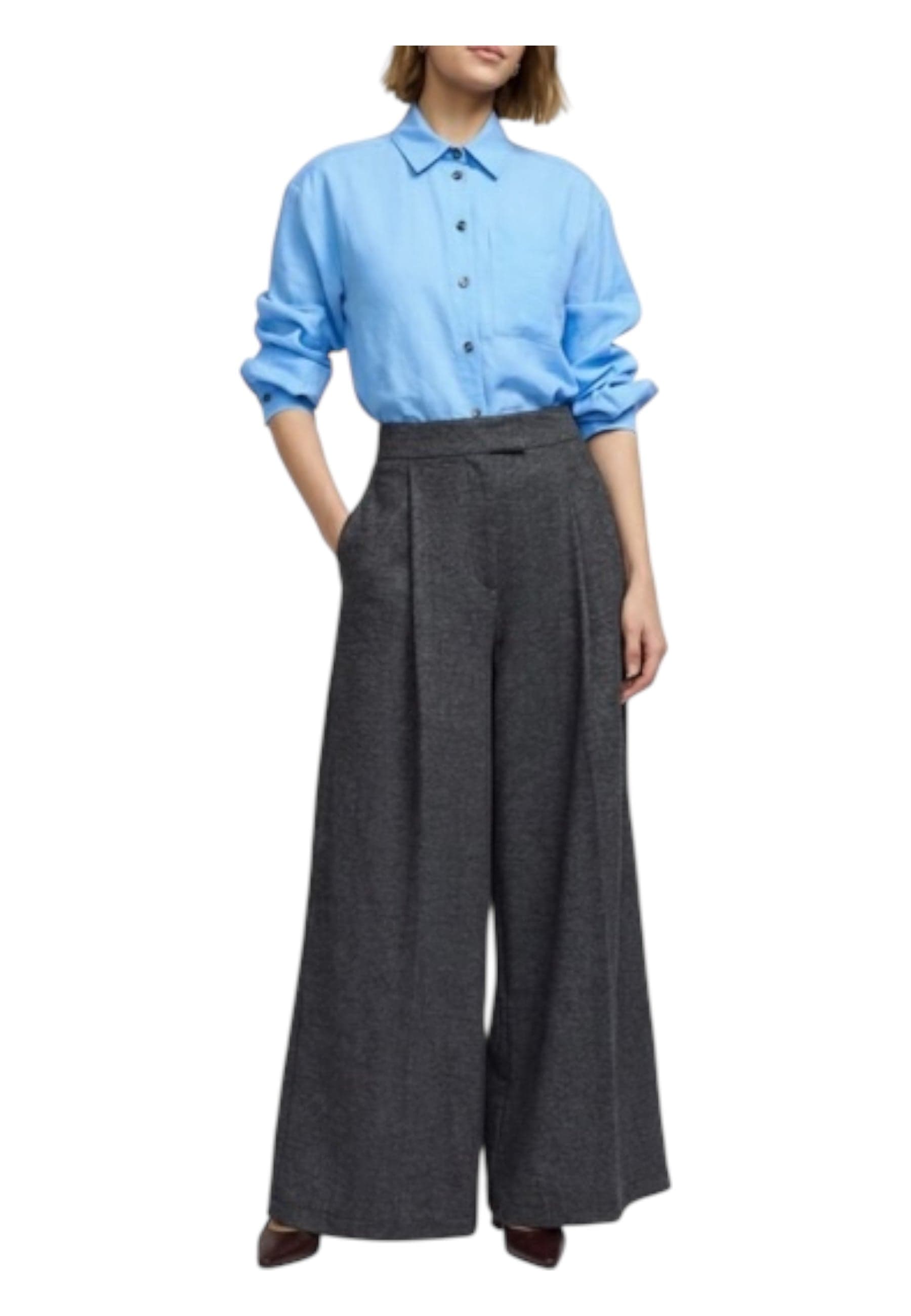 PLEASE Pantaloni palazzo vita alta con pieghe frontali Donna Please da donna in Pantaloni Drestige - Casamassima, commercioVirtuoso.it