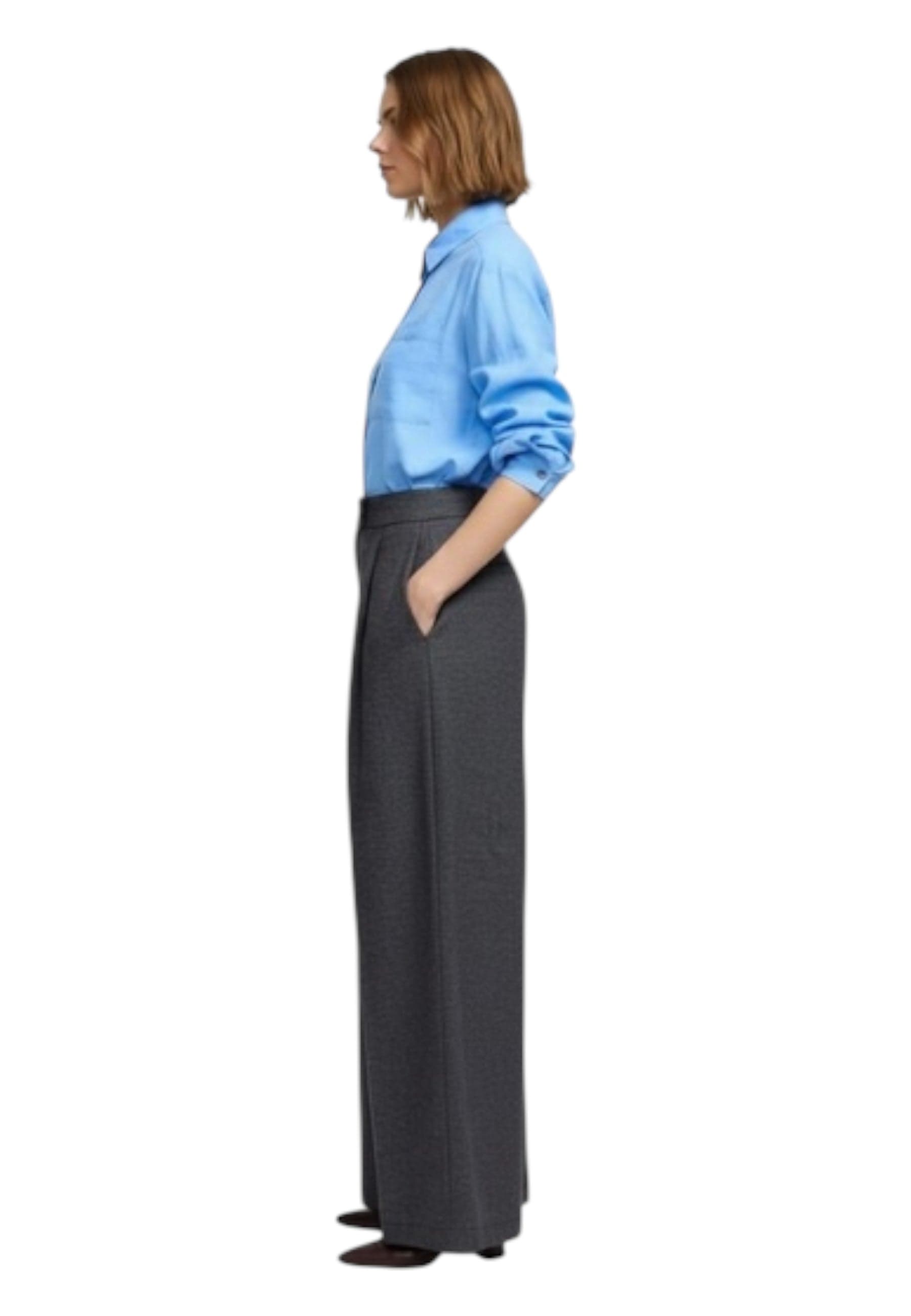 PLEASE Pantaloni palazzo vita alta con pieghe frontali Donna Please da donna in Pantaloni Drestige - Casamassima, commercioVirtuoso.it