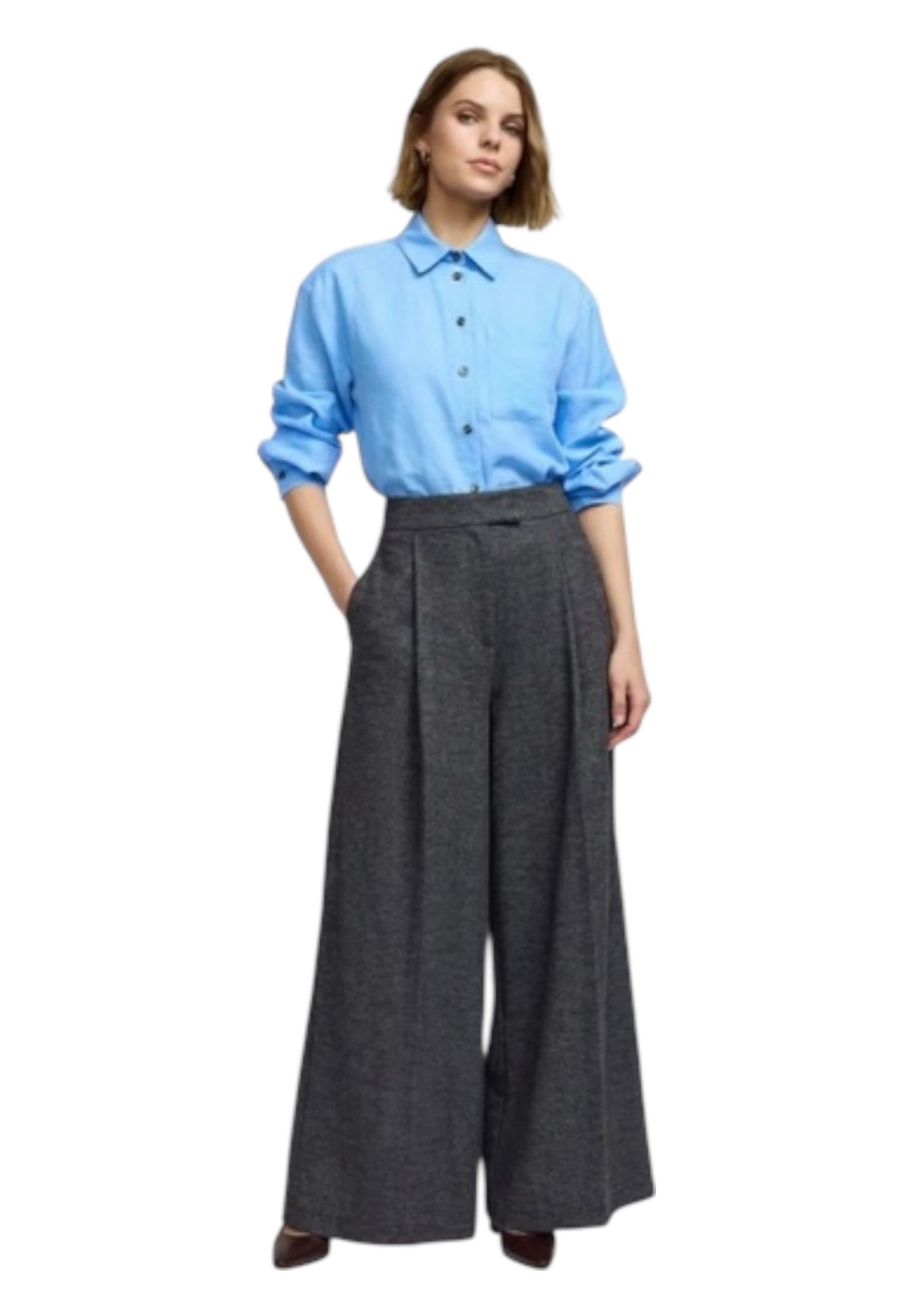 PLEASE Pantaloni palazzo vita alta con pieghe frontali Donna Please da donna in Pantaloni Drestige - Casamassima, commercioVirtuoso.it