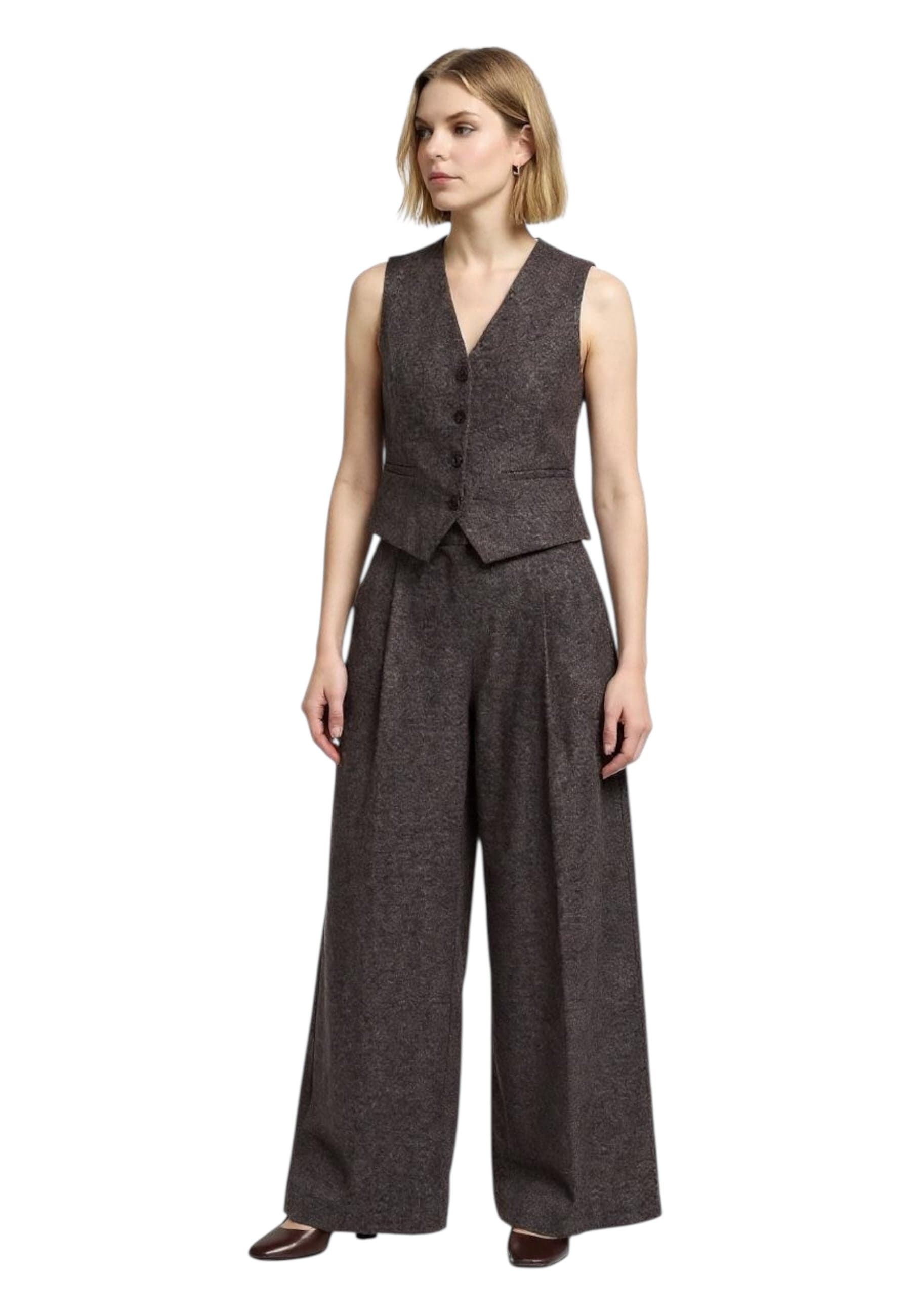 PLEASE Pantaloni palazzo vita alta con pieghe frontali Donna Please da donna in Pantaloni Drestige - Casamassima, commercioVirtuoso.it