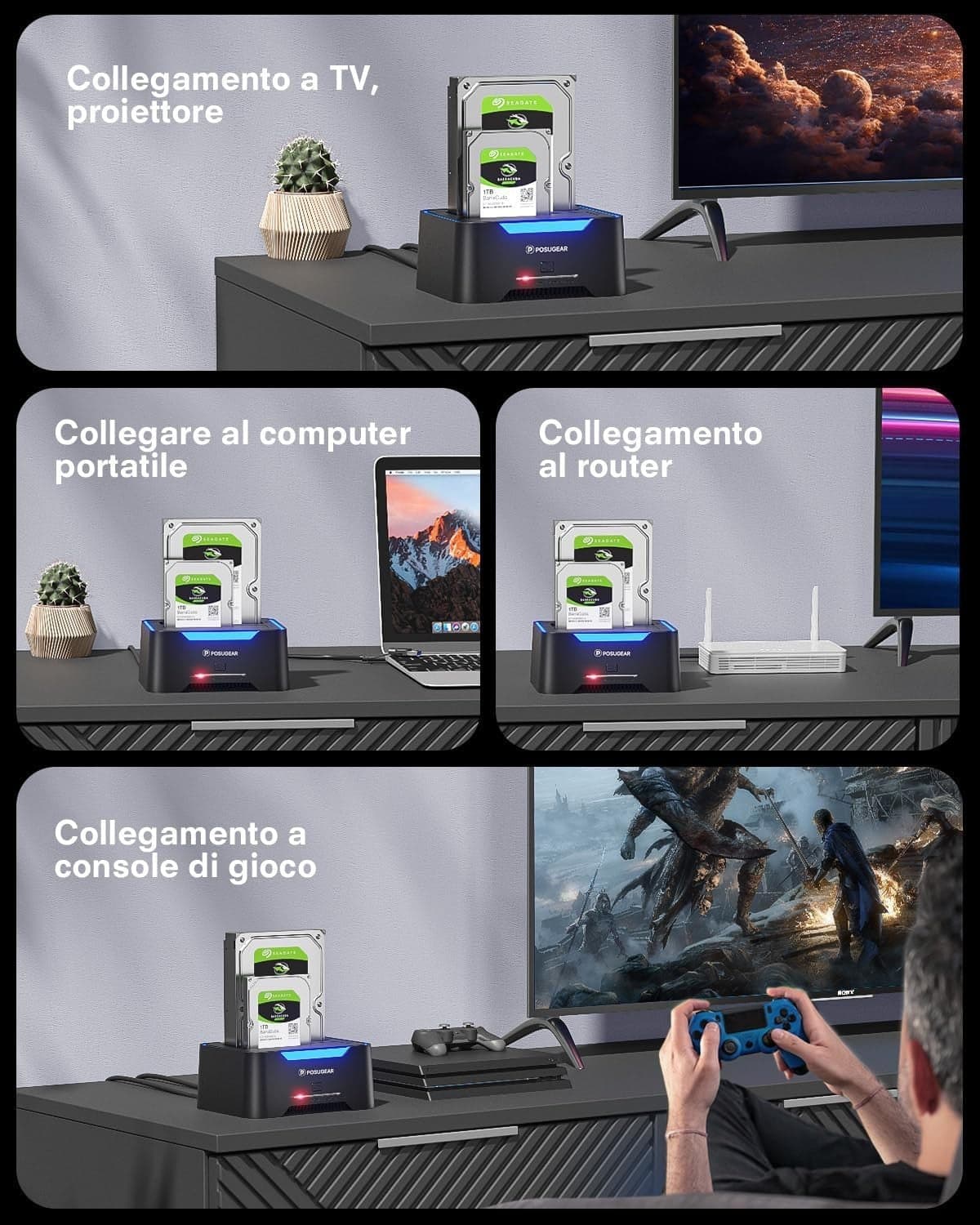 Hard Disk Docking Station USB 3.2 Gen 1 per HDD/SSD SATA da 2,5 e 3,5 P POSUGEAR in Case e serrature CL Store - Battipaglia, commercioVirtuoso.it
