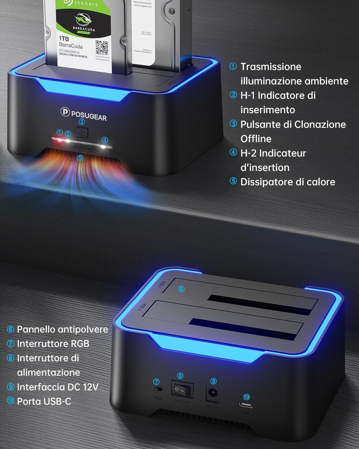 Hard Disk Docking Station USB 3.2 Gen 1 per HDD/SSD SATA da 2,5 e 3,5 P POSUGEAR in Case e serrature CL Store - Battipaglia, commercioVirtuoso.it