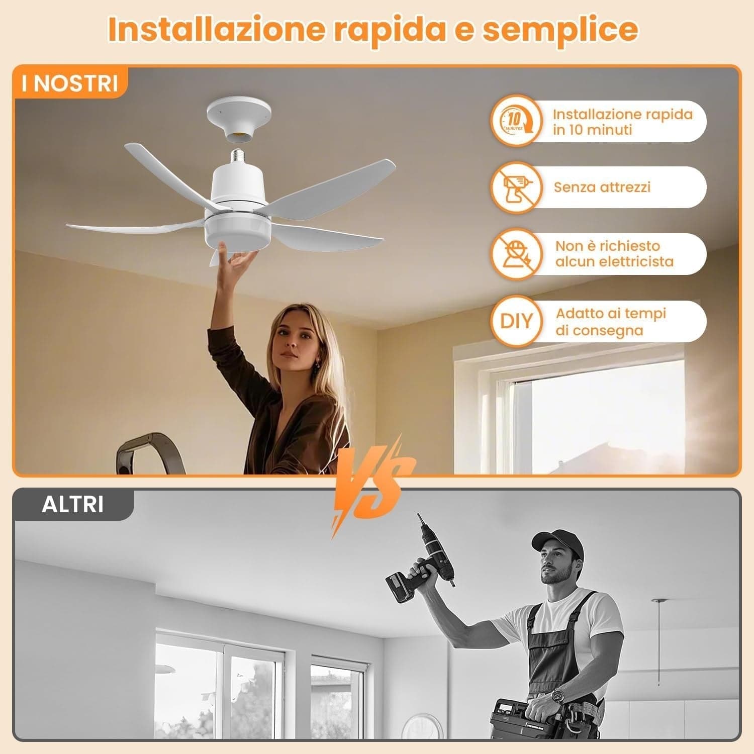 Ventilatore da Soffitto 71cm Silenzioso con Luce e Attacco E27, 50W Dim Orthland in Ventilatori da soffitto con lampada CL Store - Battipaglia, commercioVirtuoso.it