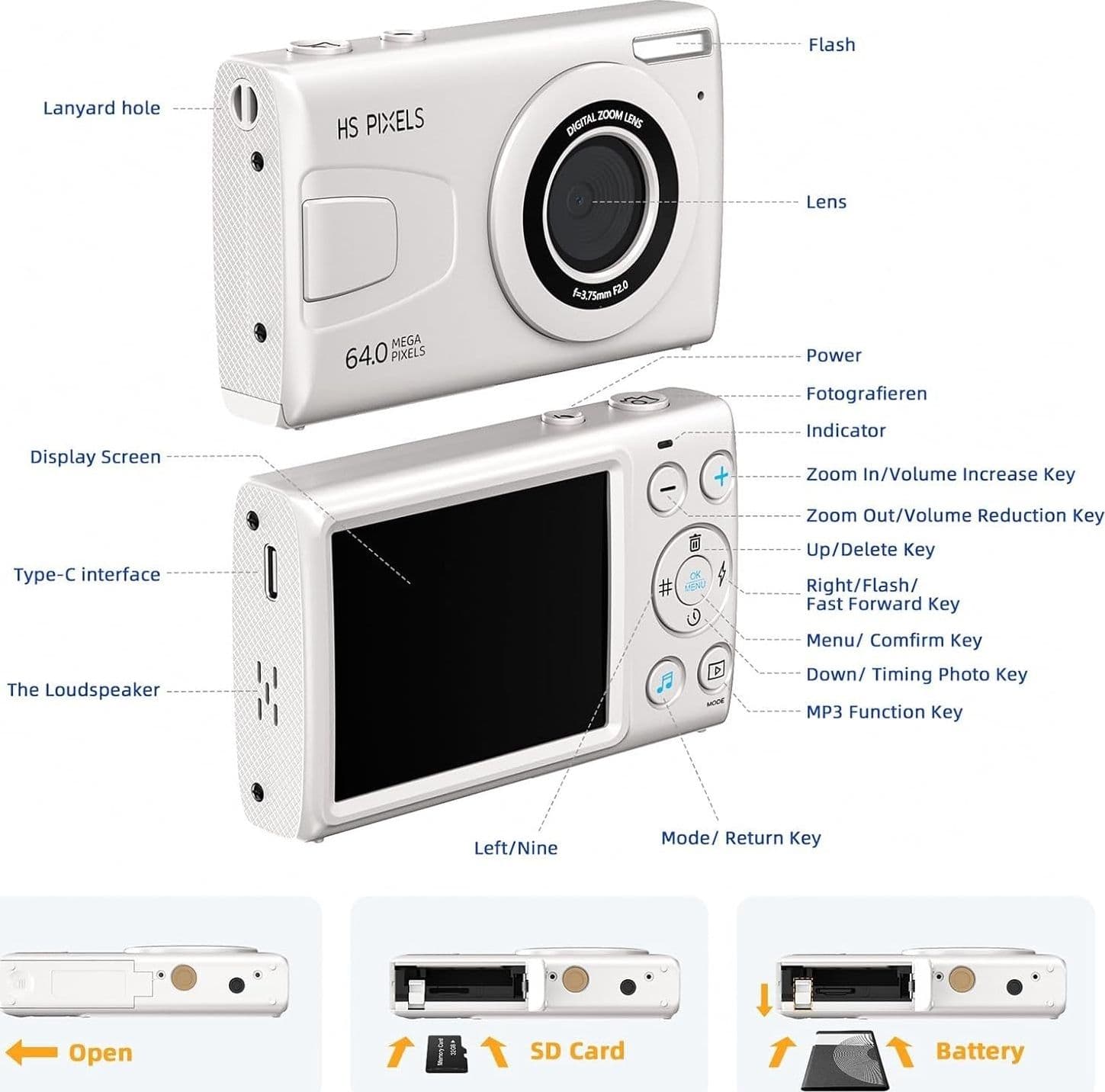 Fotocamera digitale CCN fotocamera da 64 MP 1080P FHD con schermo da 3,0 pollici in Fotocamere digitali compatte CL Store - Battipaglia, commercioVirtuoso.it