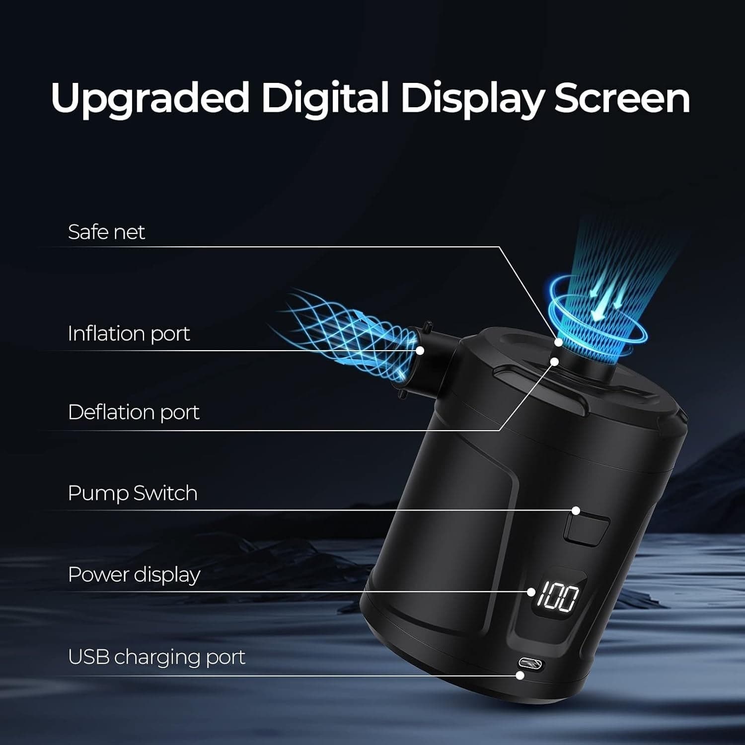Pompa elettrica per gonfiabili da 5200 mAh per gonfiabili con display a LED in Pompe elettriche CL Store - Battipaglia, commercioVirtuoso.it