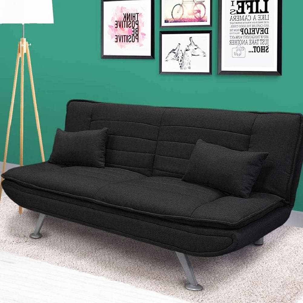 Divano 3posti Letto Reclinabile Clic Clac Tessuto Imbottito 2 Cuscini 183cm Nero in Divani Danyx - Casoria, commercioVirtuoso.it