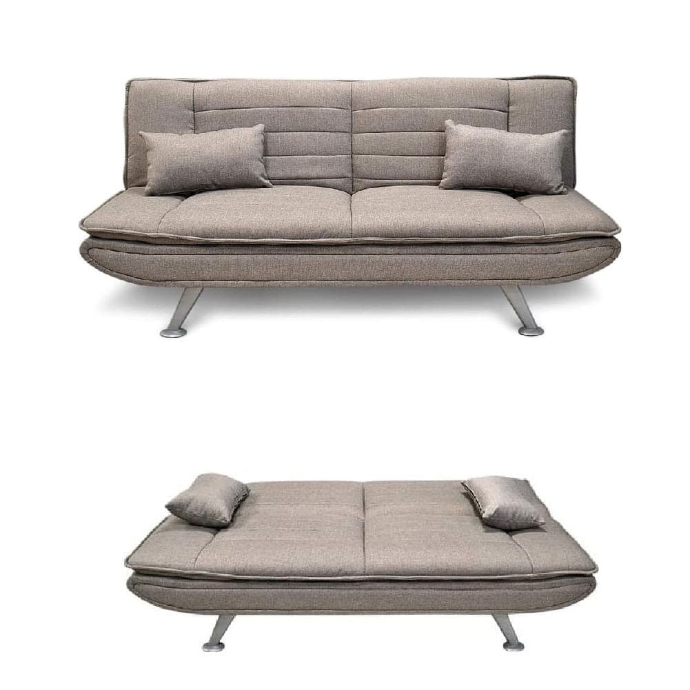 Divano 3posti Letto Reclinabile Clic Clac Tessuto Imbottito 2 Cuscini 183cm Tortora