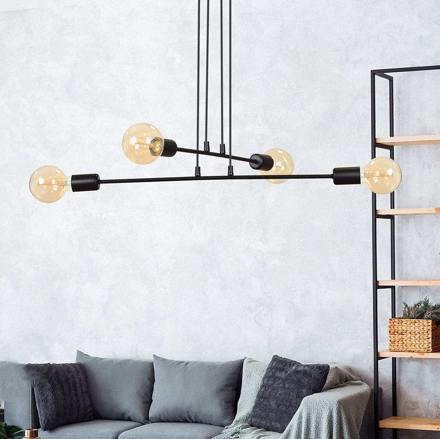 Lampadario Industrial 4 Luci Multiplo In Acciaio Nero A Bracci in Lampadari LuceArt - Montecorvino Pugliano, commercioVirtuoso.it