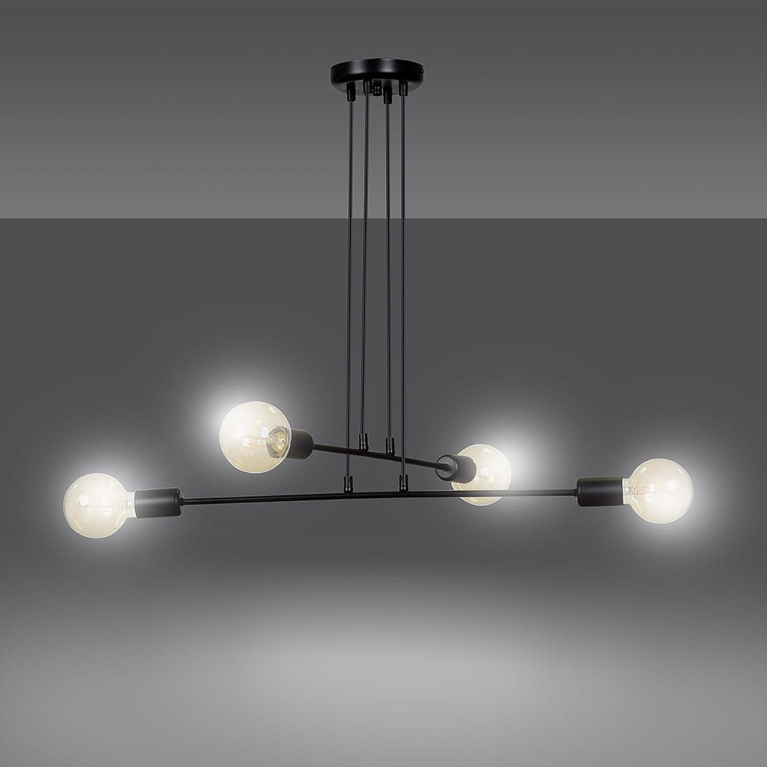 Lampadario Industrial 4 Luci Multiplo In Acciaio Nero A Bracci in Lampadari LuceArt - Montecorvino Pugliano, commercioVirtuoso.it
