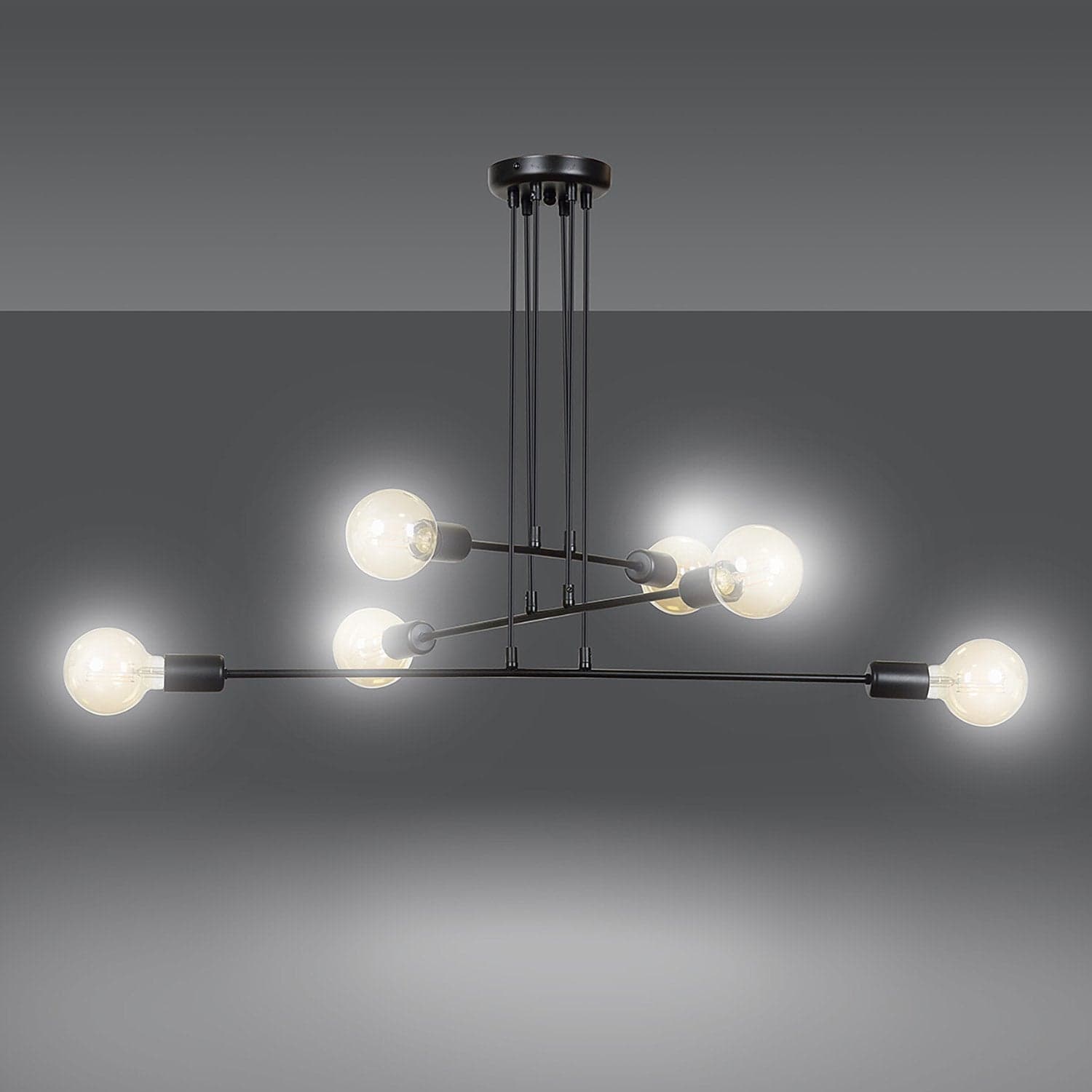 Lampadario Industrial 6 Luci Multiplo In Acciaio Nero A Bracci in Lampadari LuceArt - Montecorvino Pugliano, commercioVirtuoso.it