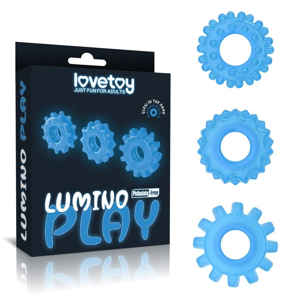 Set di 3 anelli fallici fluorescenti azzurri per il pene con stimolatori in Anelli fallici e vibranti Kondorama - Martinsicuro, commercioVirtuoso.it