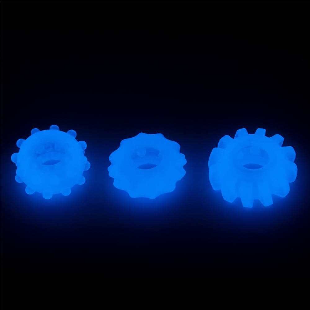 Set di 3 anelli fallici fluorescenti azzurri per il pene con stimolatori in Anelli fallici e vibranti Kondorama - Martinsicuro, commercioVirtuoso.it
