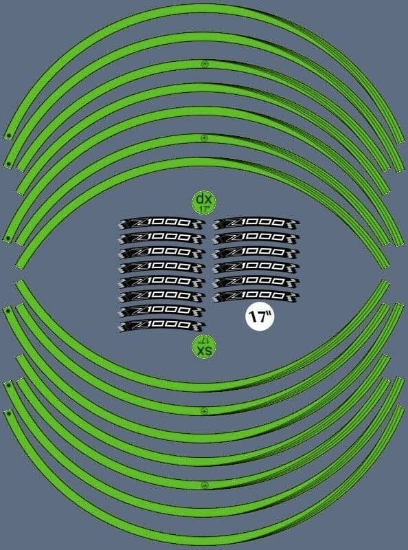 KIT STRISCE ADESIVE VERDI compatibili per CERCHI 17 MOTO KAWASAKI Z1000 TUNING in Decalcomanie adesivi e magneti LabelBike - Bibbiano, commercioVirtuoso.it
