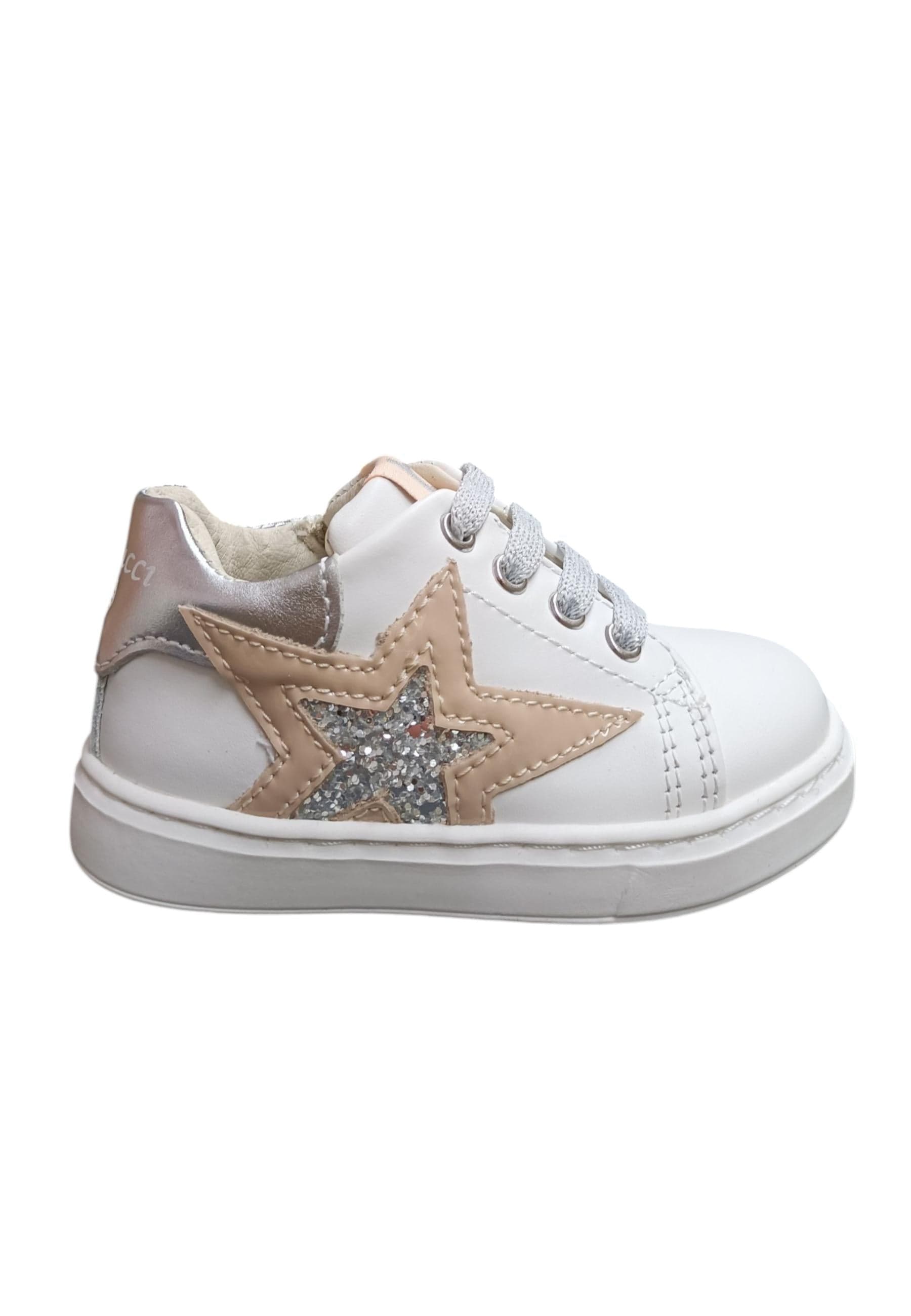 Sneakers primi passi bambina Balducci Cita bianco cipria pelle - Dolcezza romantica con lacci - 6