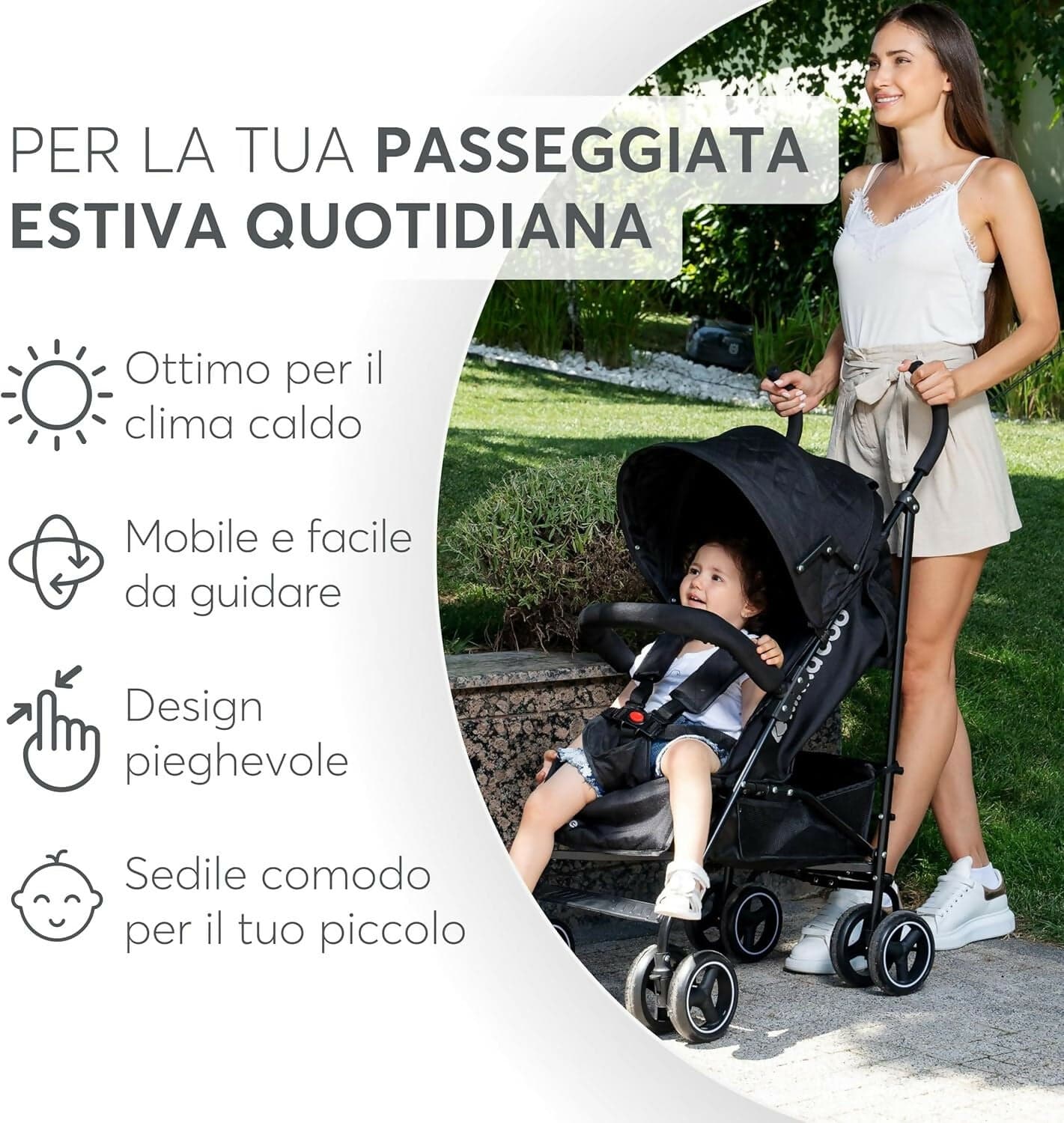 KIKKABOO Passeggino BEETLE - Passeggino da viaggio omologato fino a 22 kg - Pieghevole, Leggero, Compatto, colore NERO - telaio in alluminio, Chiusura Compatta, Schienale Reclinabile e Regolabile, Poggiagambe in Passeggini compatti Sanitaria Gioia del Bimbo - Villa San Giovanni, commercioVirtuoso.it