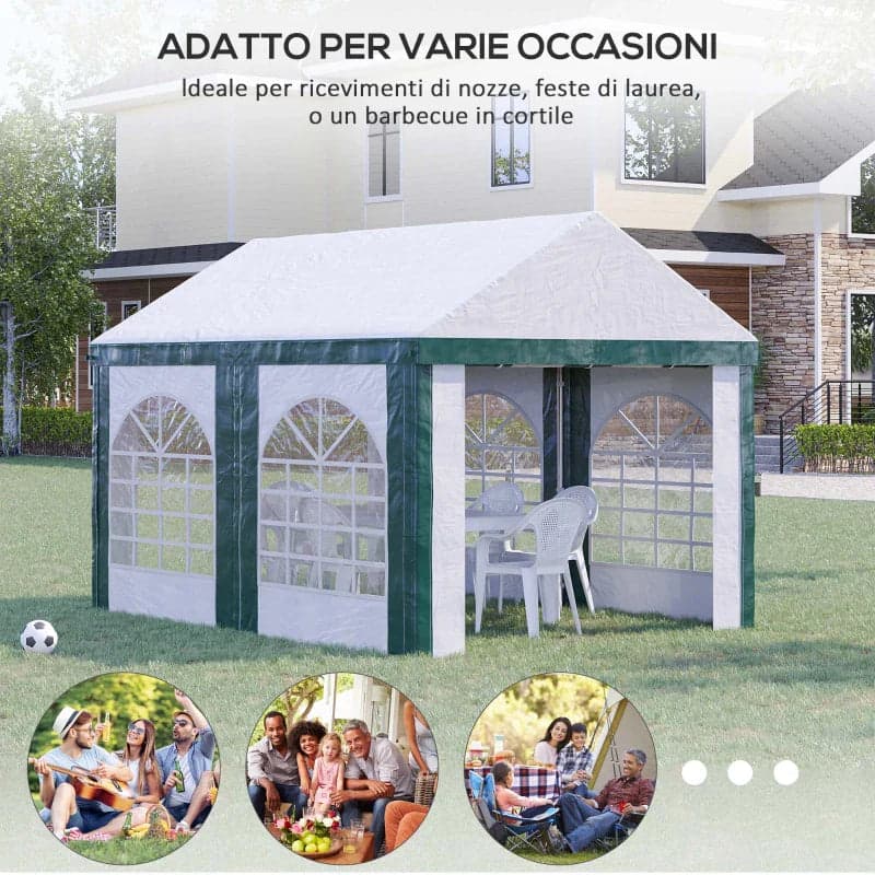 Tendone da Giardino 4x3m per 12 Persone con Doppio Ingresso, Bianco e Verde 84C-371V00GN in Gazebo Fantasia Mobili - Afragola, commercioVirtuoso.it