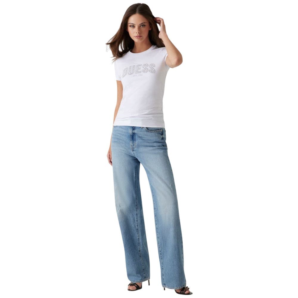 Guess t-shirt bianca logo con strass W5GI04 J1314 G011 in T-shirt Prodotti di Classe - Nocera Superiore, commercioVirtuoso.it