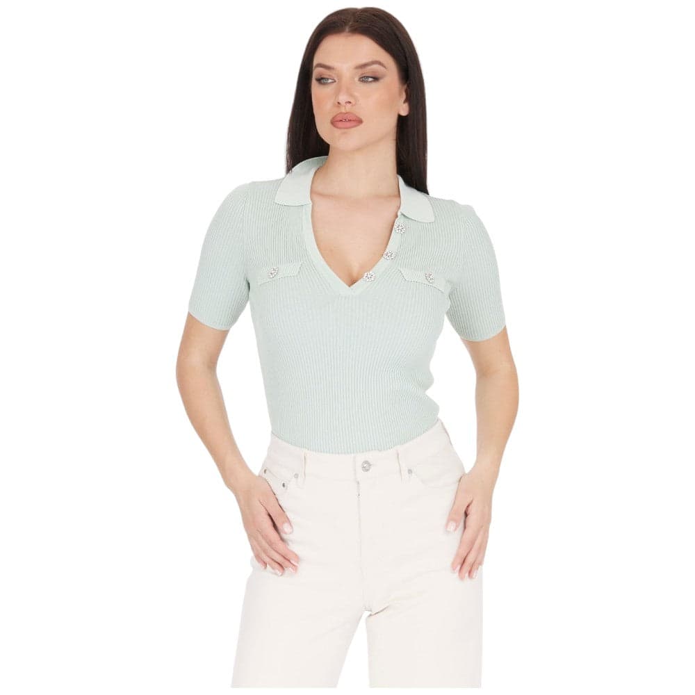 Guess polo in maglia a coste verde acqua Paula W5RR25Z2U00G8DD