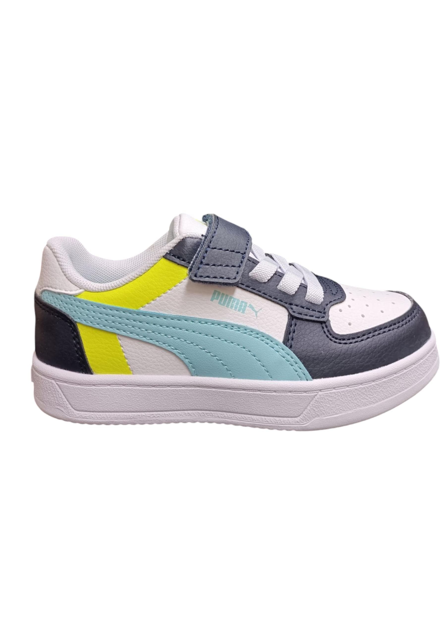 Scarpe sneakers Bambini e ragazzi PUMA CAVEN  bianco-azzurro-nero-giallo laccio elastico e velcro - 6