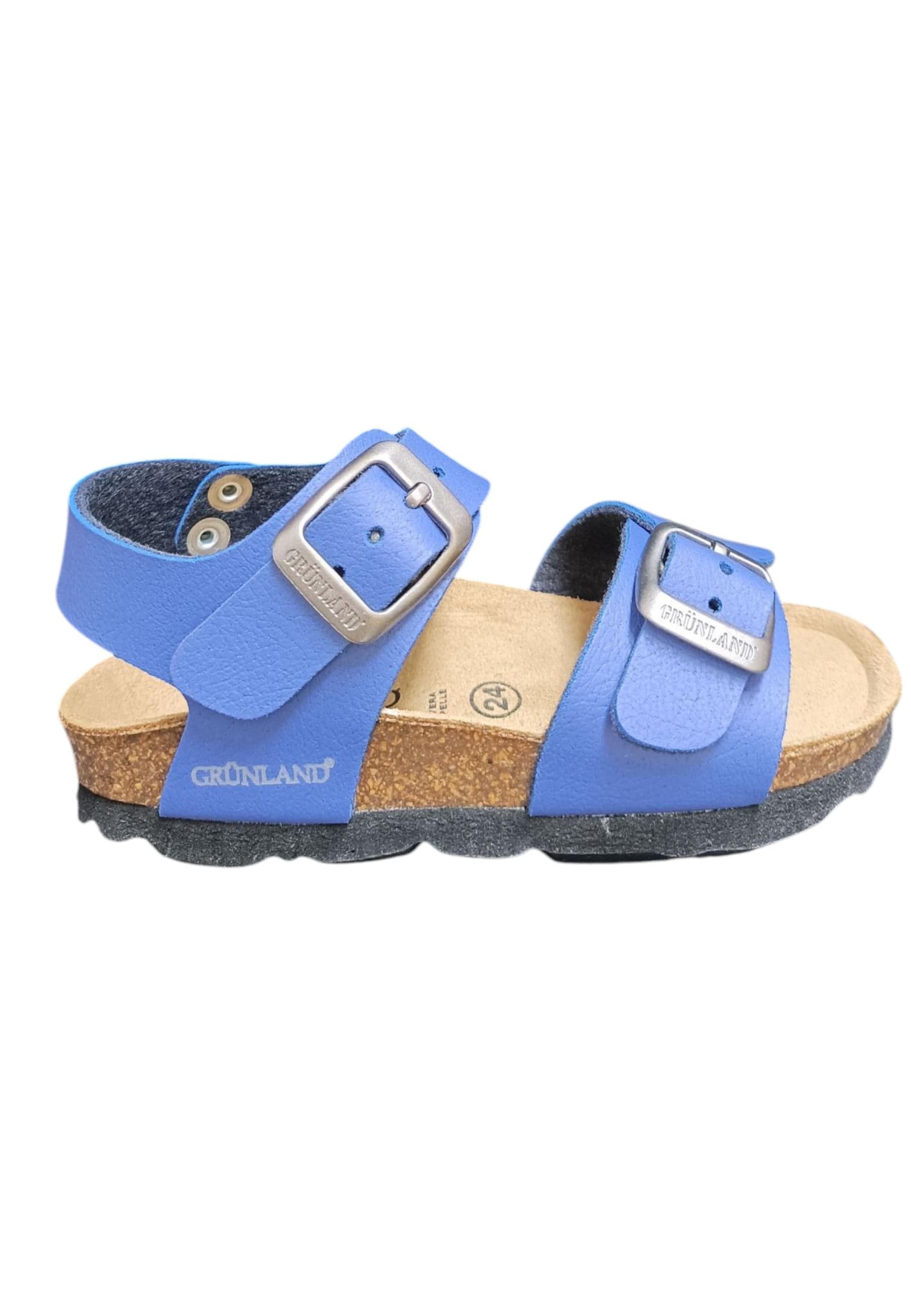 Sandalo bio bambino Grunland Junior 0901 jeans pelle sughero fibbia comfort - 5