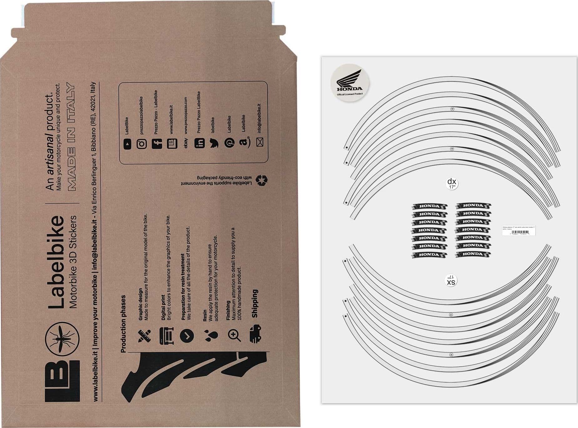 Strisce adesive 17" Licenza Ufficiale Honda Adesivi cerchi ruote moto - Bianco in Decalcomanie adesivi e magneti LabelBike - Bibbiano, commercioVirtuoso.it