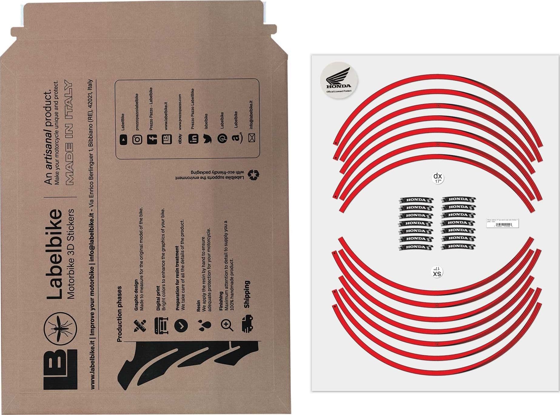 Strisce adesive 17" Licenza Ufficiale Honda Adesivi cerchi ruote moto - Rosso in Decalcomanie adesivi e magneti LabelBike - Bibbiano, commercioVirtuoso.it