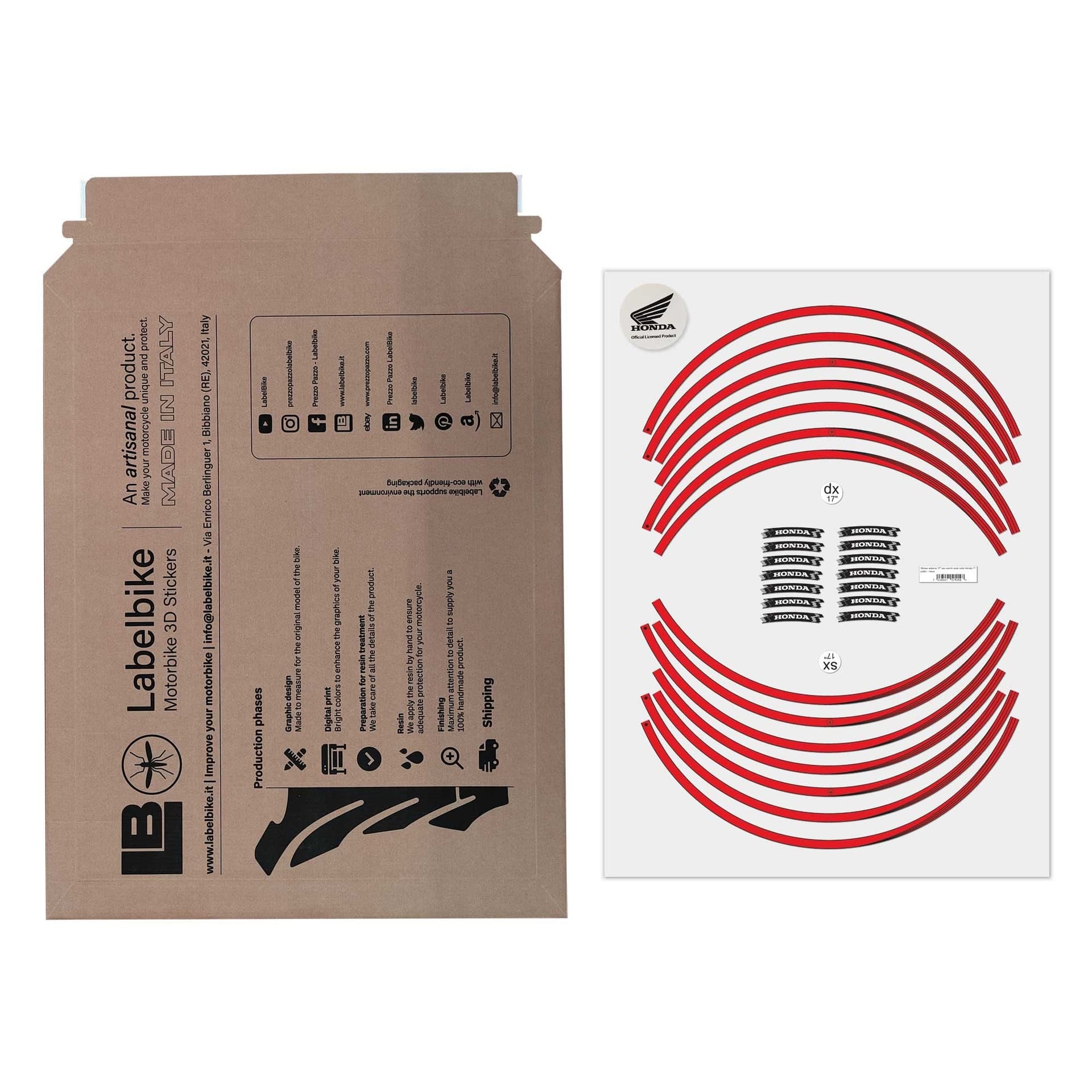 Strisce adesive 17" Licenza Ufficiale Honda Adesivi cerchi ruote moto - Rosso in Decalcomanie adesivi e magneti LabelBike - Bibbiano, commercioVirtuoso.it