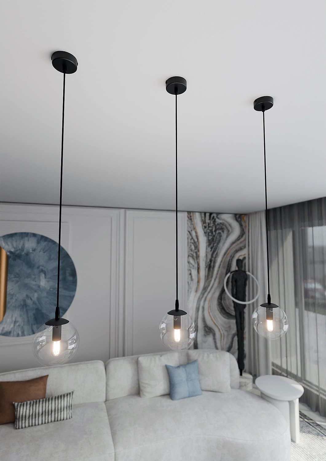 Sospensione Moderna 1 Luce Cosmo In Acciaio Nero E Sfera In Vetro Trasparente in Lampade a sospensione LuceArt - Montecorvino Pugliano, commercioVirtuoso.it