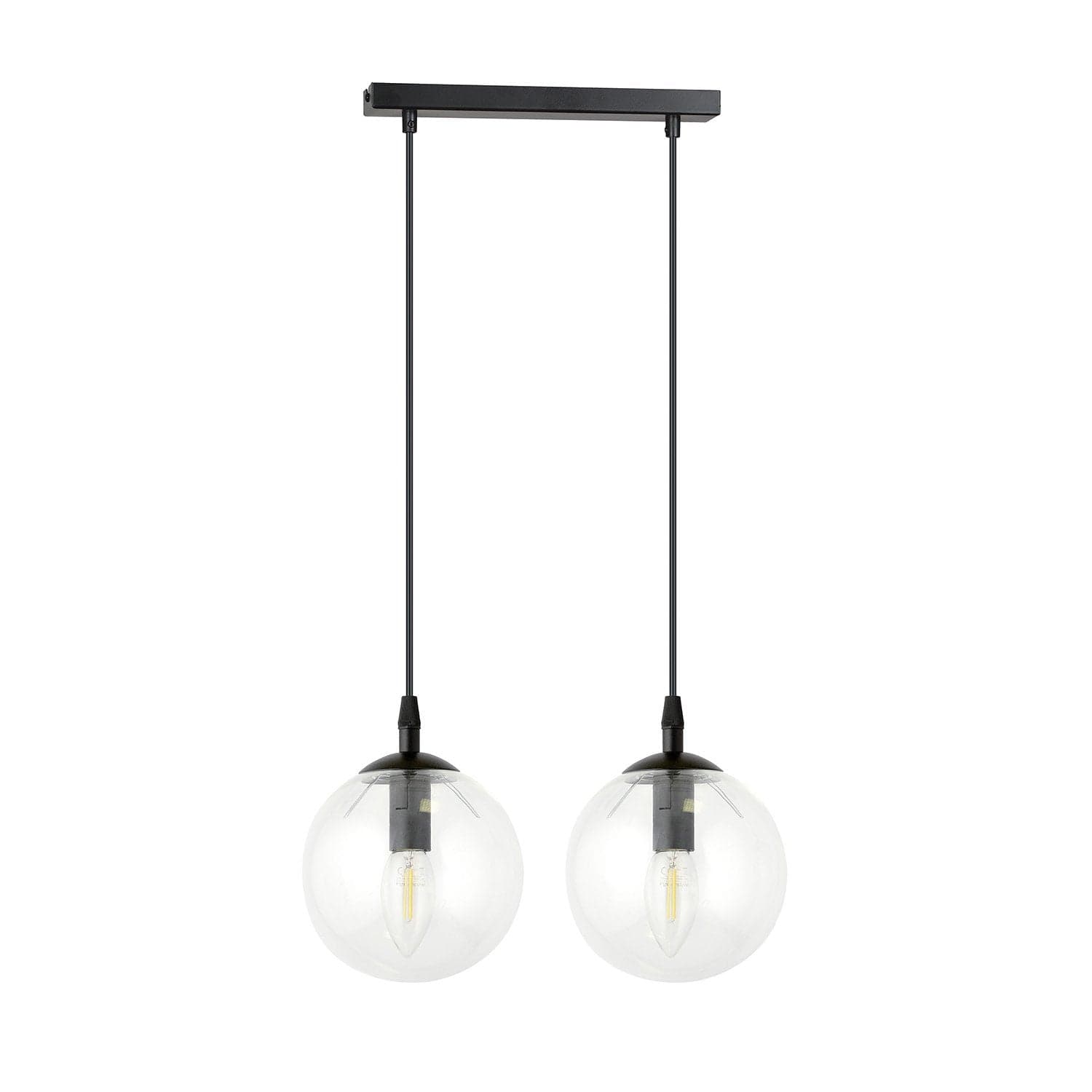Sospensione Moderna 2 Luci Cosmo In Acciaio Nero E Sfere In Vetro Trasparente in Lampade a sospensione LuceArt - Montecorvino Pugliano, commercioVirtuoso.it