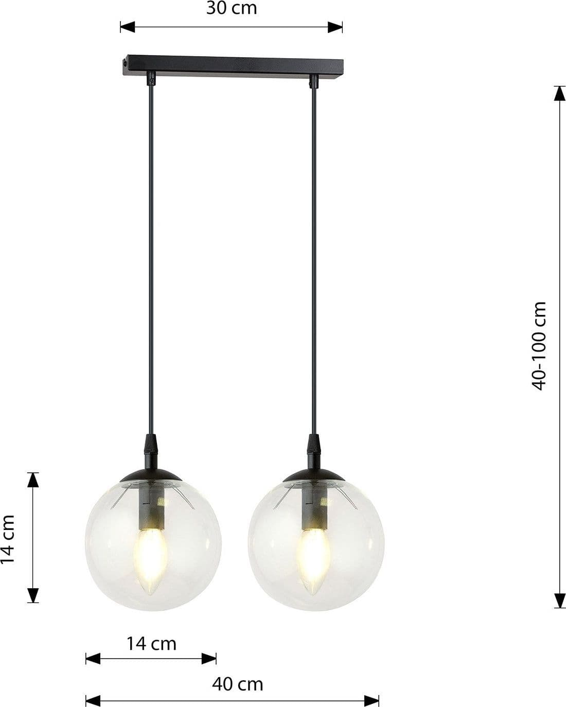Sospensione Moderna 2 Luci Cosmo In Acciaio Nero E Sfere In Vetro Trasparente in Lampade a sospensione LuceArt - Montecorvino Pugliano, commercioVirtuoso.it