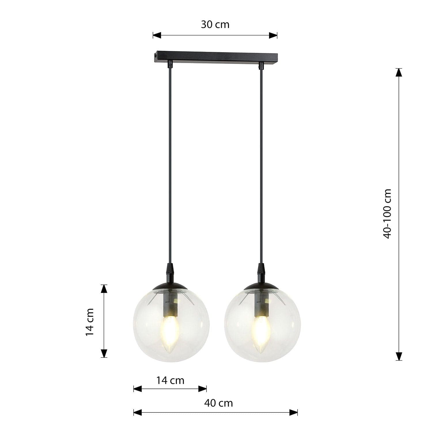 Sospensione Moderna 2 Luci Cosmo In Acciaio Nero E Sfere In Vetro Trasparente in Lampade a sospensione LuceArt - Montecorvino Pugliano, commercioVirtuoso.it