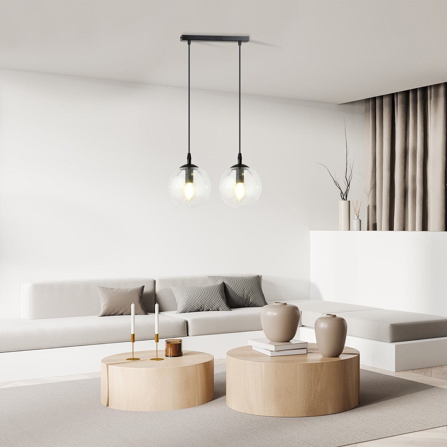 Sospensione Moderna 2 Luci Cosmo In Acciaio Nero E Sfere In Vetro Trasparente in Lampade a sospensione LuceArt - Montecorvino Pugliano, commercioVirtuoso.it