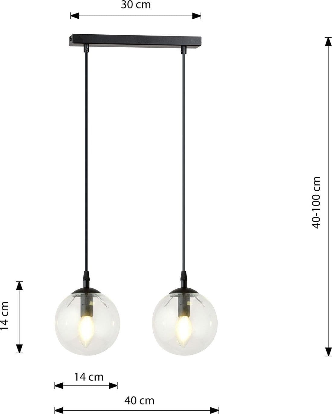 Sospensione Moderna 2 Luci Cosmo In Acciaio Nero E Sfere In Vetro Trasparente in Lampade a sospensione LuceArt - Montecorvino Pugliano, commercioVirtuoso.it