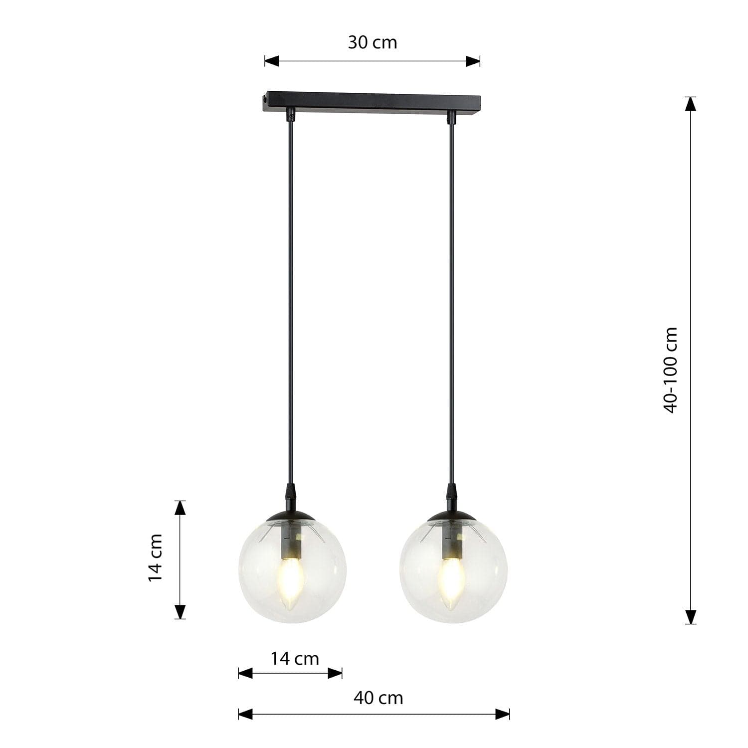 Sospensione Moderna 2 Luci Cosmo In Acciaio Nero E Sfere In Vetro Trasparente in Lampade a sospensione LuceArt - Montecorvino Pugliano, commercioVirtuoso.it