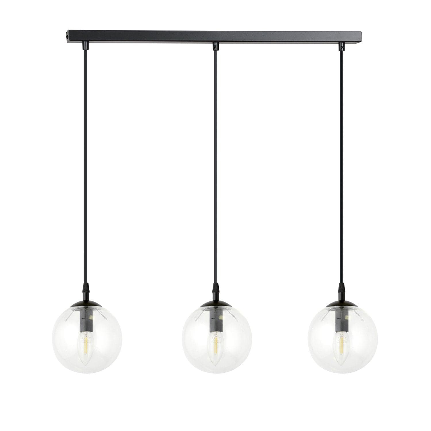 Sospensione Moderna 3 Luci Cosmo In Acciaio Nero E Sfere In Vetro Trasparente in Lampade a sospensione LuceArt - Montecorvino Pugliano, commercioVirtuoso.it