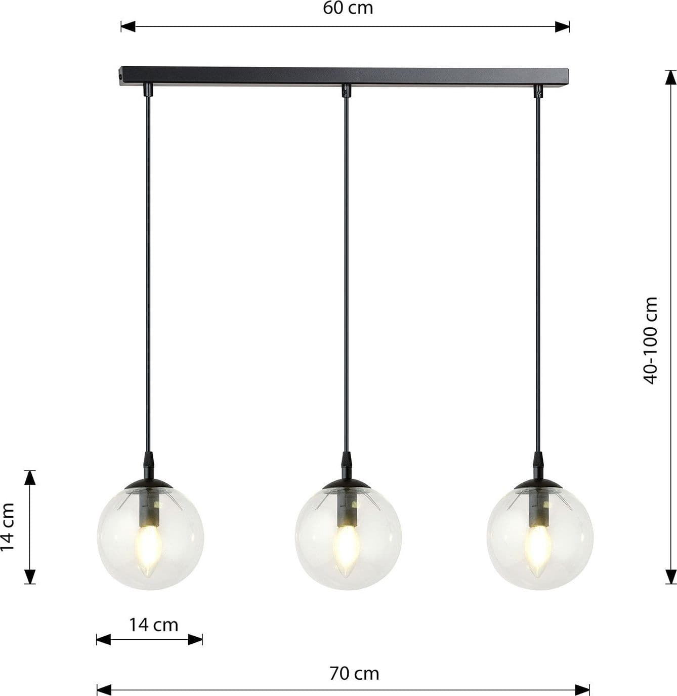 Sospensione Moderna 3 Luci Cosmo In Acciaio Nero E Sfere In Vetro Trasparente in Lampade a sospensione LuceArt - Montecorvino Pugliano, commercioVirtuoso.it