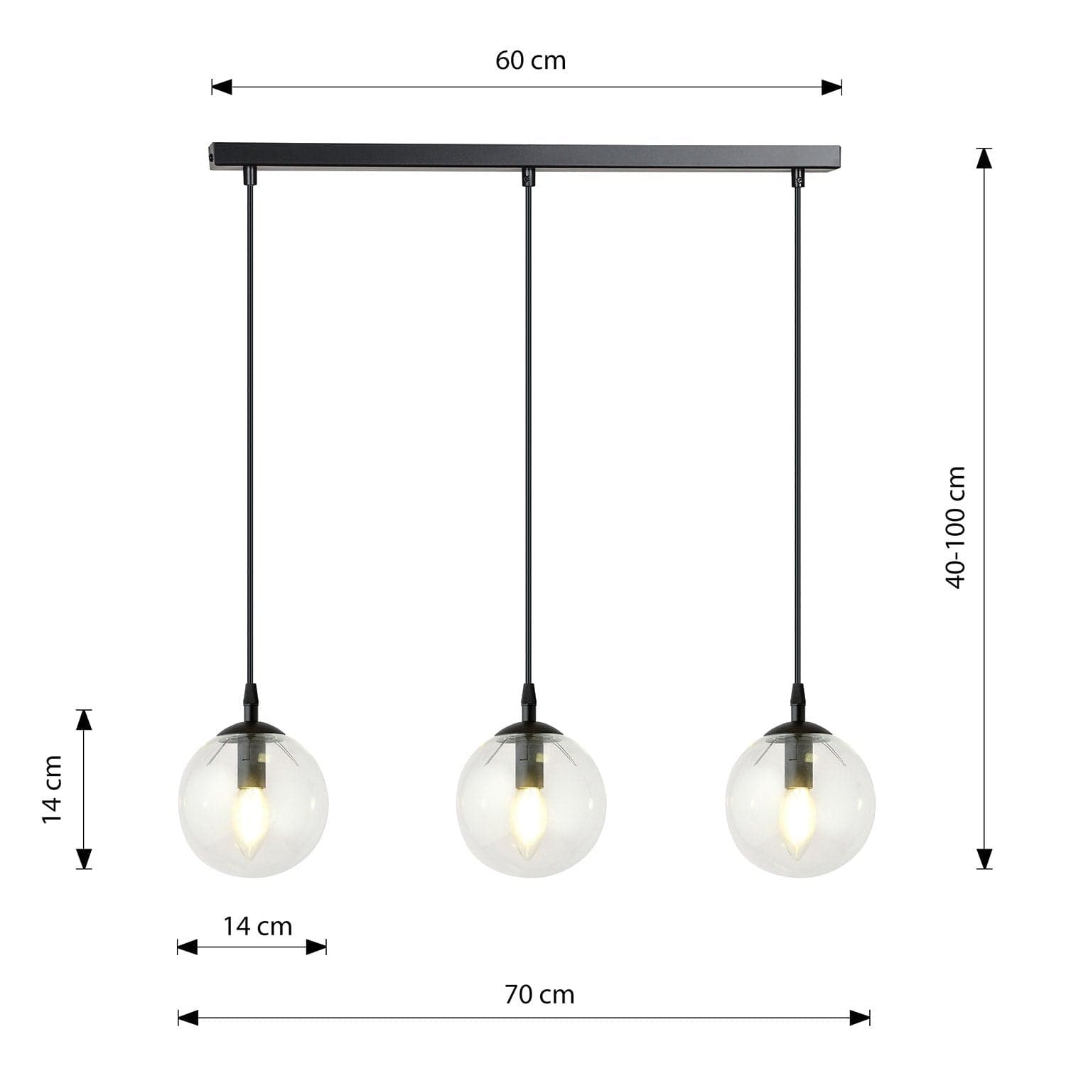 Sospensione Moderna 3 Luci Cosmo In Acciaio Nero E Sfere In Vetro Trasparente in Lampade a sospensione LuceArt - Montecorvino Pugliano, commercioVirtuoso.it
