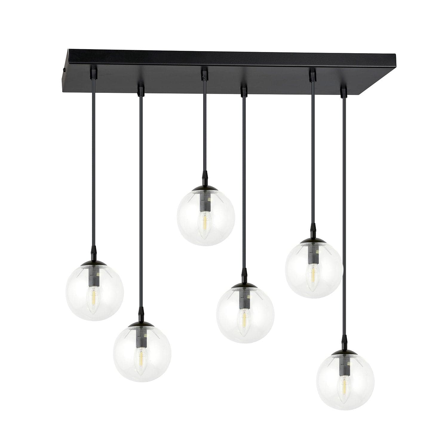 Sospensione Moderna 6 Luci Cosmo In Acciaio Nero E Sfere In Vetro Trasparente in Lampade a sospensione LuceArt - Montecorvino Pugliano, commercioVirtuoso.it