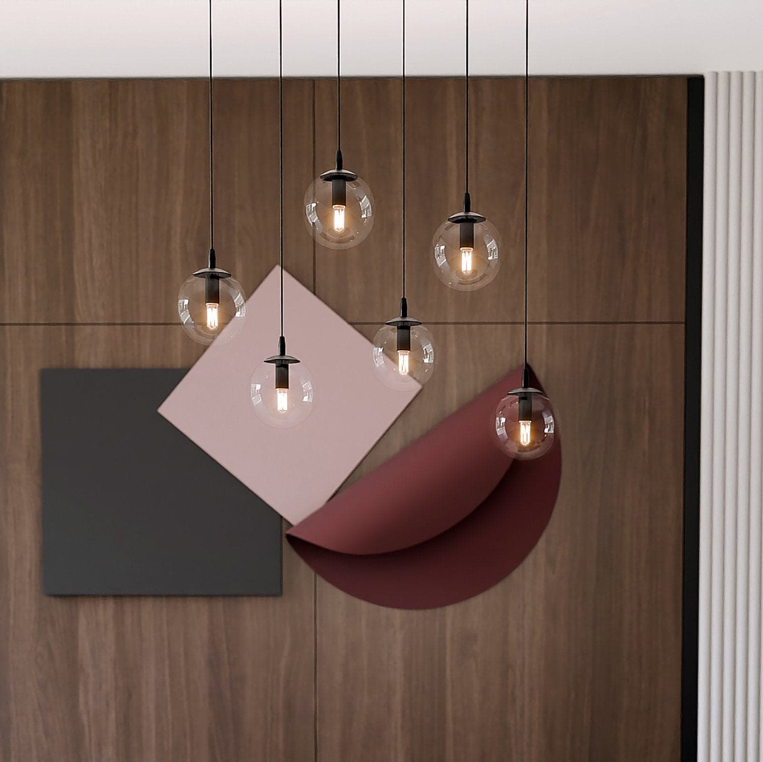Sospensione Moderna 6 Luci Cosmo In Acciaio Nero E Sfere In Vetro Trasparente in Lampade a sospensione LuceArt - Montecorvino Pugliano, commercioVirtuoso.it