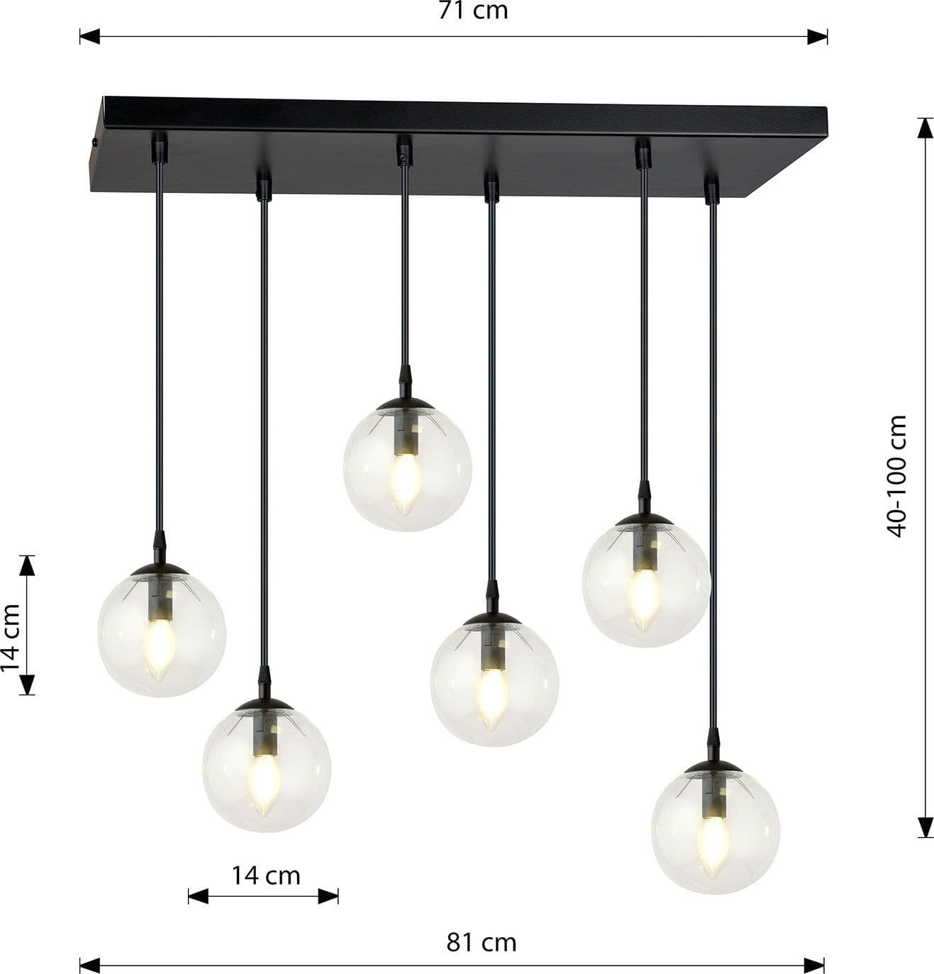 Sospensione Moderna 6 Luci Cosmo In Acciaio Nero E Sfere In Vetro Trasparente in Lampade a sospensione LuceArt - Montecorvino Pugliano, commercioVirtuoso.it