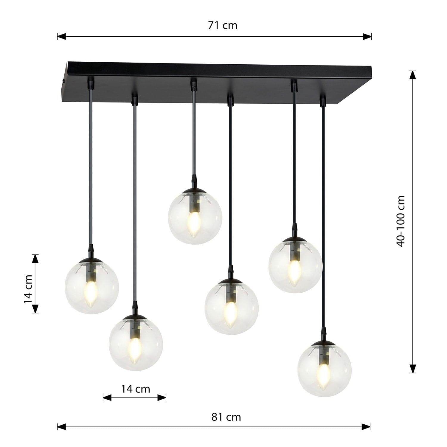 Sospensione Moderna 6 Luci Cosmo In Acciaio Nero E Sfere In Vetro Trasparente in Lampade a sospensione LuceArt - Montecorvino Pugliano, commercioVirtuoso.it
