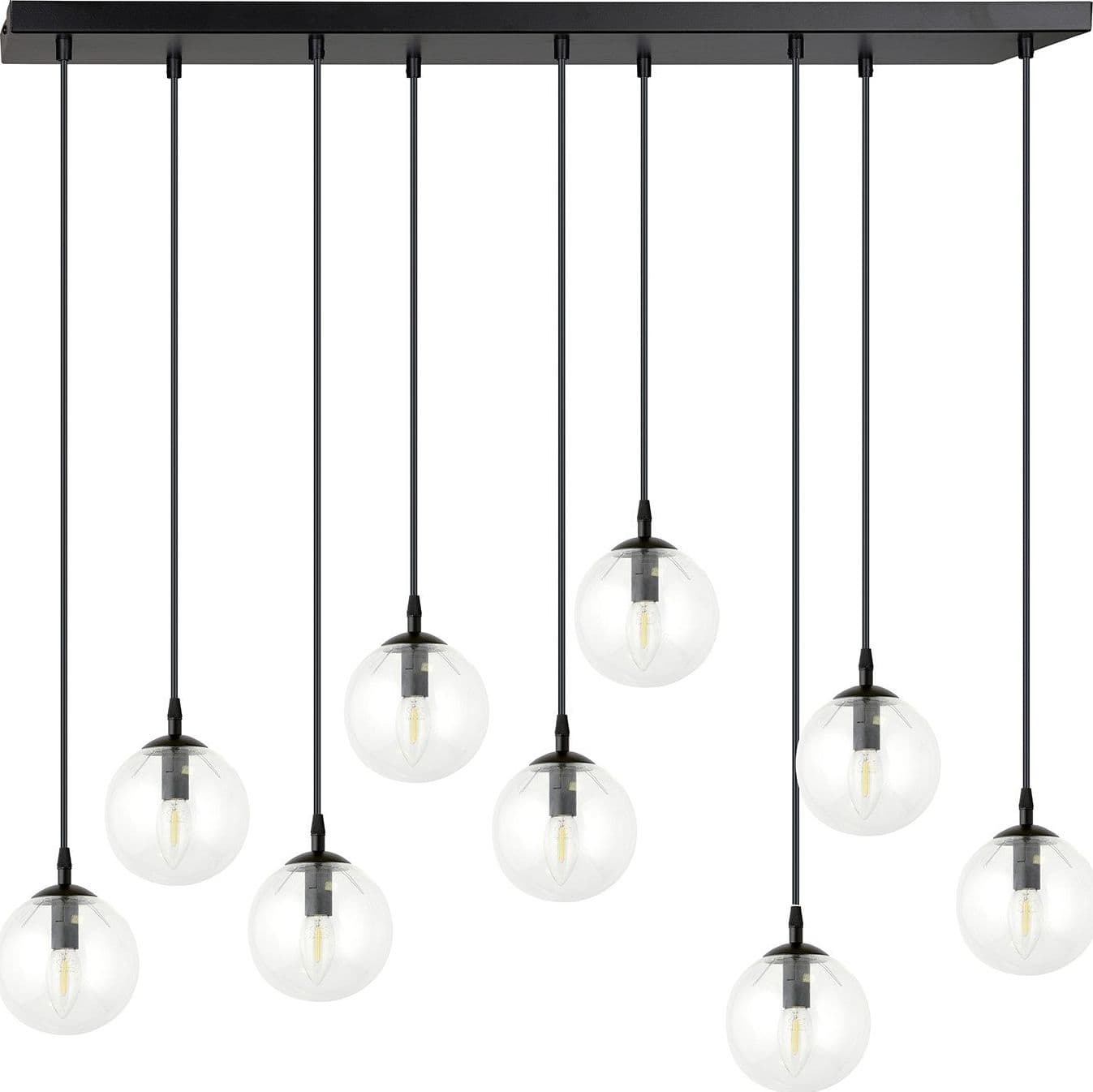 Sospensione Moderna 9 Luci Cosmo In Acciaio Nero E Sfere In Vetro Trasparente in Lampade a sospensione LuceArt - Montecorvino Pugliano, commercioVirtuoso.it