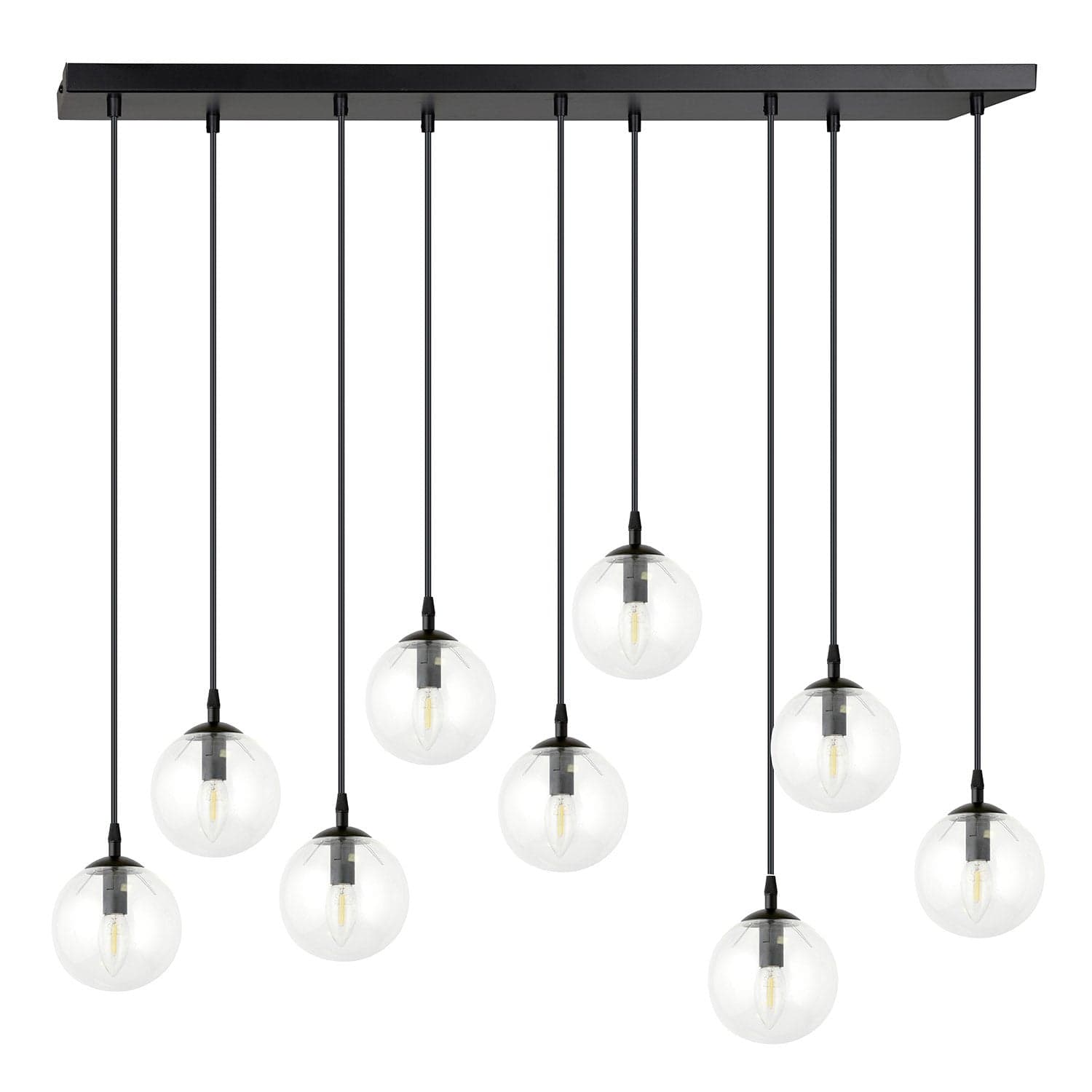 Sospensione Moderna 9 Luci Cosmo In Acciaio Nero E Sfere In Vetro Trasparente in Lampade a sospensione LuceArt - Montecorvino Pugliano, commercioVirtuoso.it