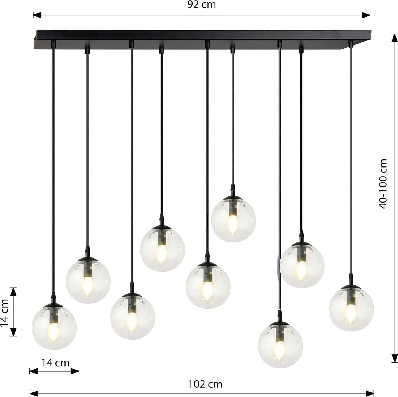 Sospensione Moderna 9 Luci Cosmo In Acciaio Nero E Sfere In Vetro Trasparente in Lampade a sospensione LuceArt - Montecorvino Pugliano, commercioVirtuoso.it