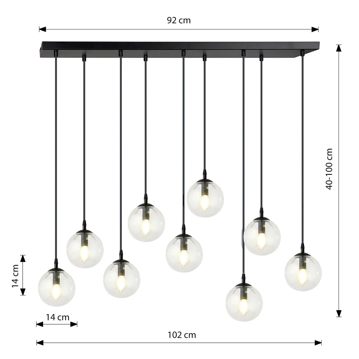 Sospensione Moderna 9 Luci Cosmo In Acciaio Nero E Sfere In Vetro Trasparente in Lampade a sospensione LuceArt - Montecorvino Pugliano, commercioVirtuoso.it