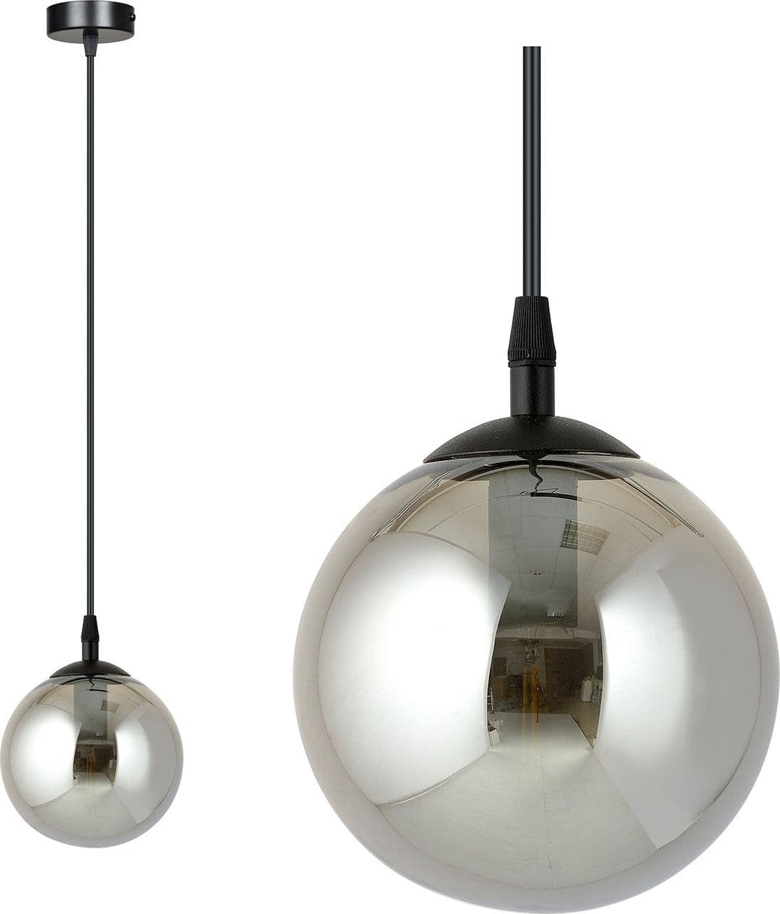 Sospensione Moderna 1 Luce Cosmo In Acciaio Nero E Sfera In Vetro Fumè in Lampade a sospensione LuceArt - Montecorvino Pugliano, commercioVirtuoso.it