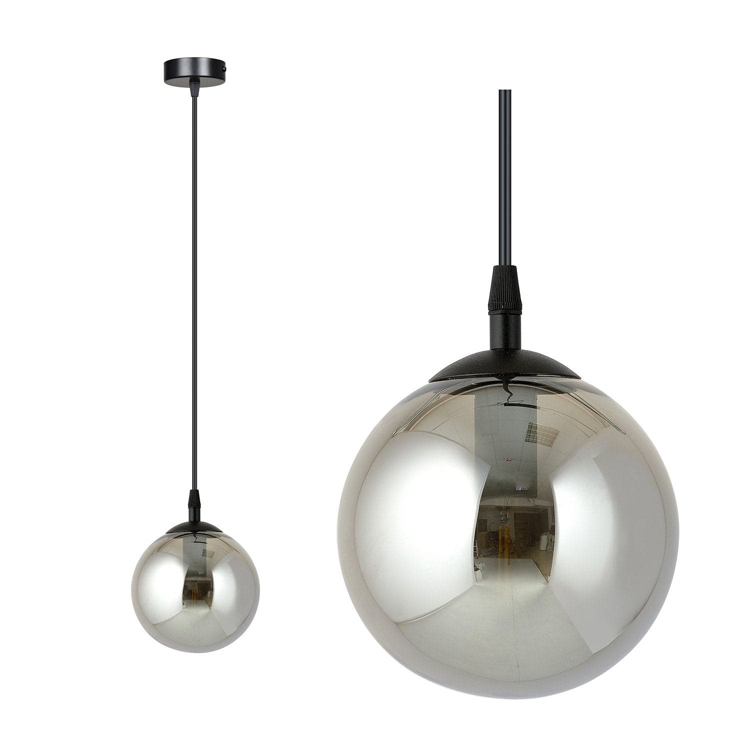 Sospensione Moderna 1 Luce Cosmo In Acciaio Nero E Sfera In Vetro Fumè in Lampade a sospensione LuceArt - Montecorvino Pugliano, commercioVirtuoso.it